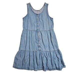 2/$35- Beachlunchlounge Chambray Sleeveless Button-Up Tiered Dress Women Small